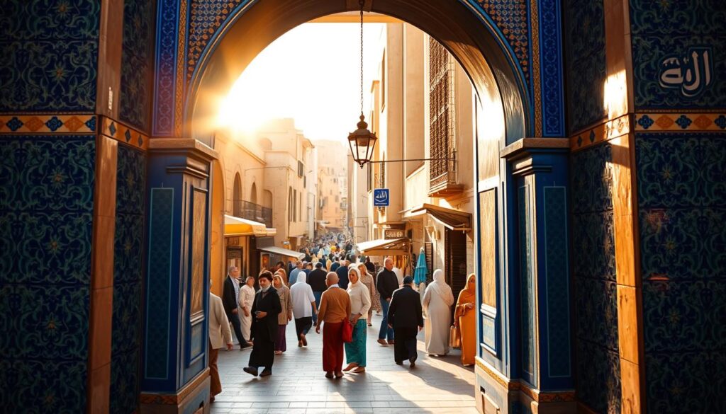 Dettaglio delle piastrelle blu di Bab Boujloud
