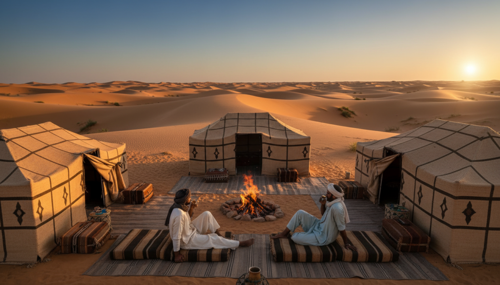 Campo tendato nel deserto del Sahara