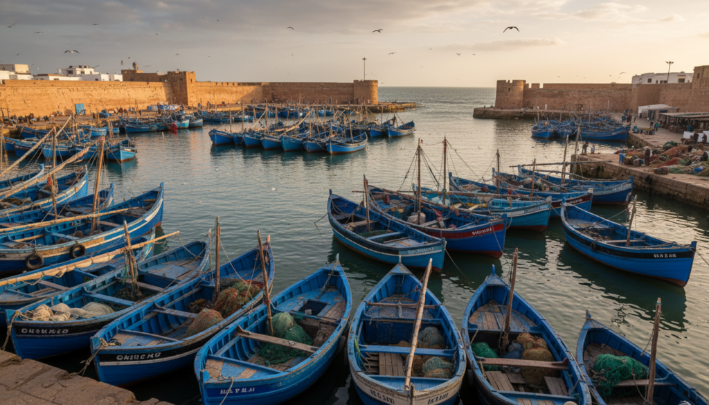 porto di essaouira barche blu