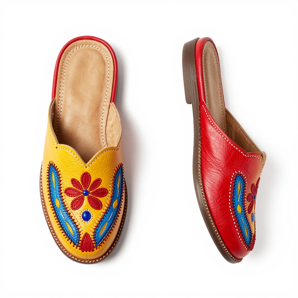 Babouche in pelle colorata con ricami tradizionali