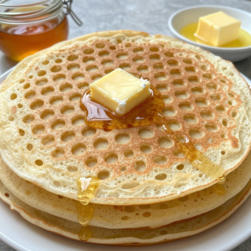 Beghrir, crepes marocchine con mille buchi dove si assorbe burro e miele, street food di Fes