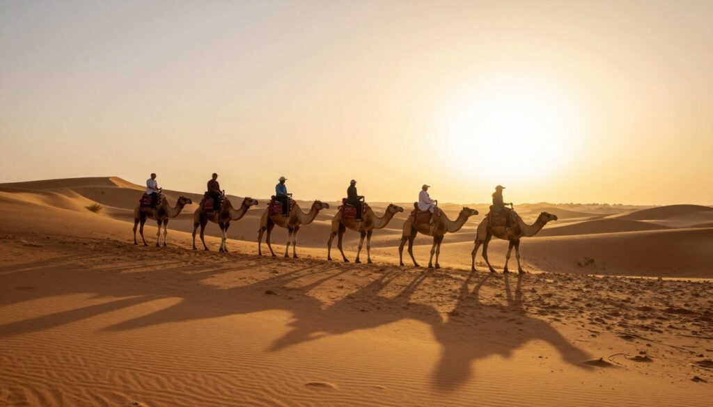 Carovana di cammelli nel deserto di Merzouga durante il tour tangeri marrakech 8 giorni