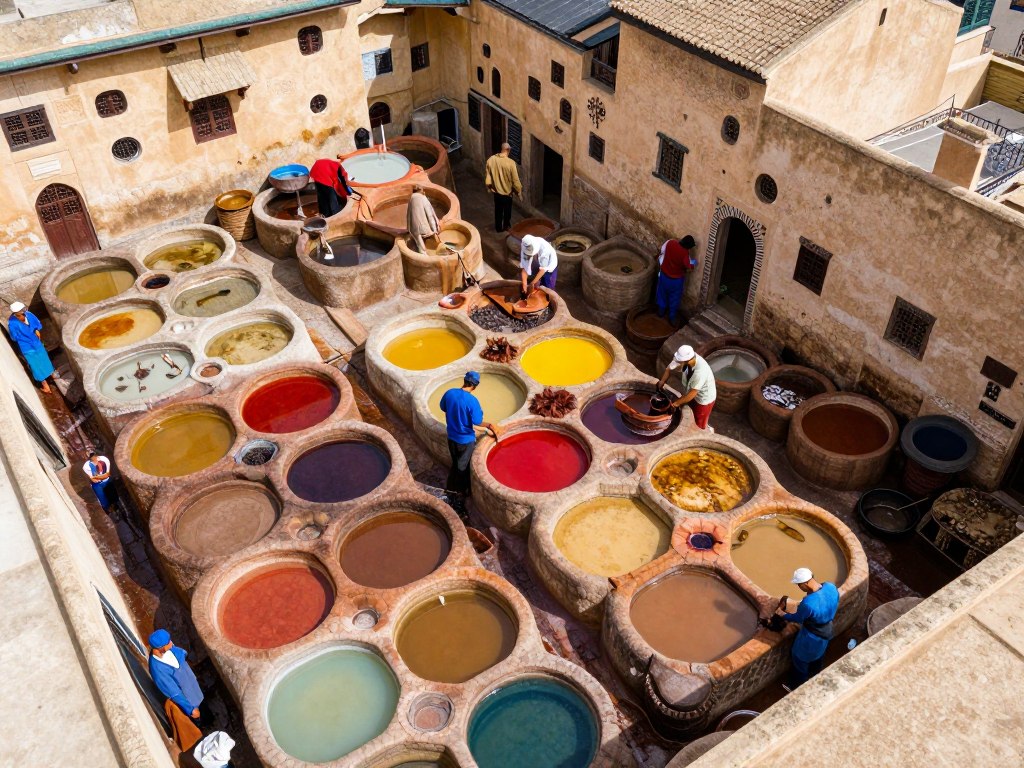 Concerie Chouara di Fes con vasche colorate