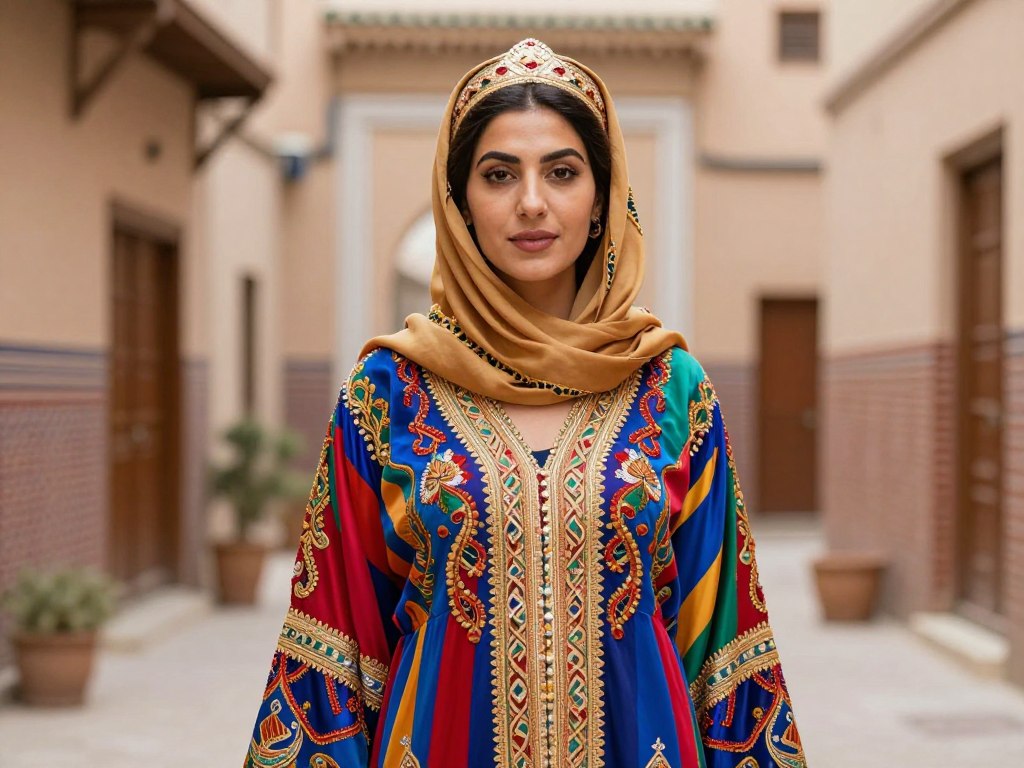 Donna marocchina che indossa abiti tradizionali colorati - Guida di Viaggio in Marocco