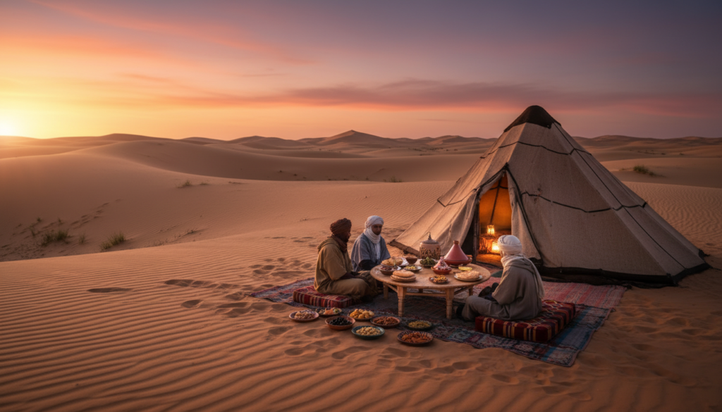 Dune del deserto sahara al tramonto