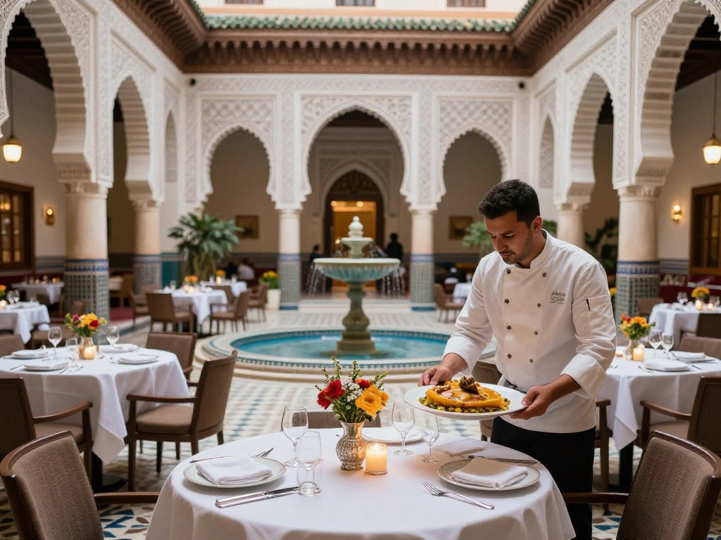 Elegante ristorante del Palais Amani a Fes, con chef professionista e la migliore pastilla della città