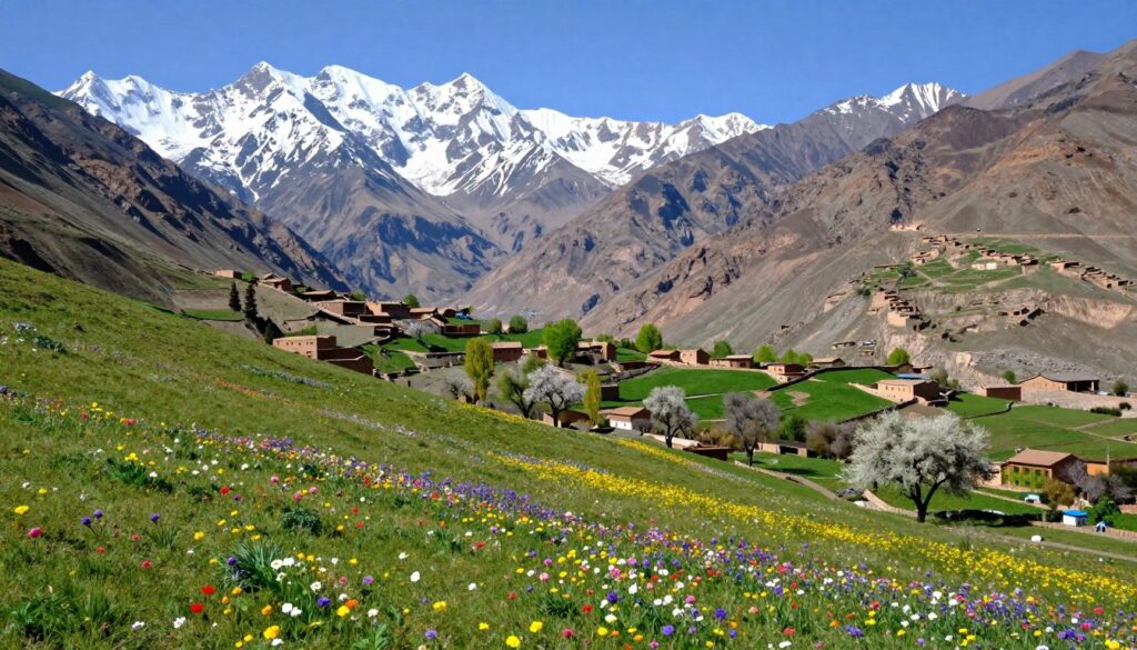 Fioritura primaverile nelle montagne dell'Atlante durante il tour marocco 7 giorni