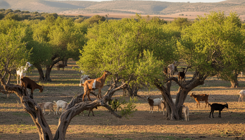 Foresta di Argan con capre sugli alberi