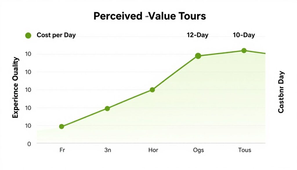 Grafico comparativo del valore percepito tra tour marocco 7 vs 10 vs 12 giorni