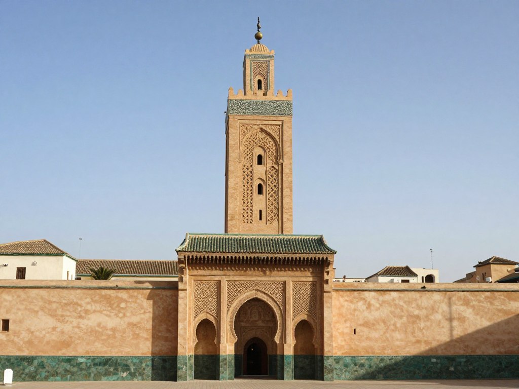 La moschea e università Al-Qarawiyyin vista dall'esterno con il suo caratteristico minareto