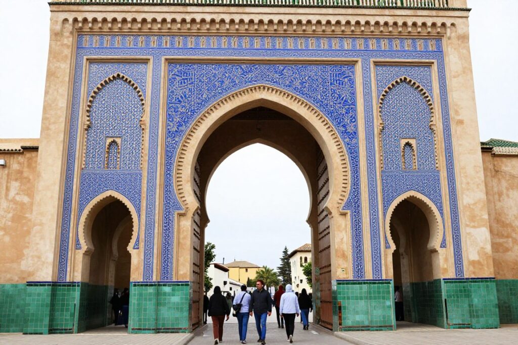 La porta Bab Boujloud con le sue caratteristiche piastrelle blu all'esterno e verdi all'interno