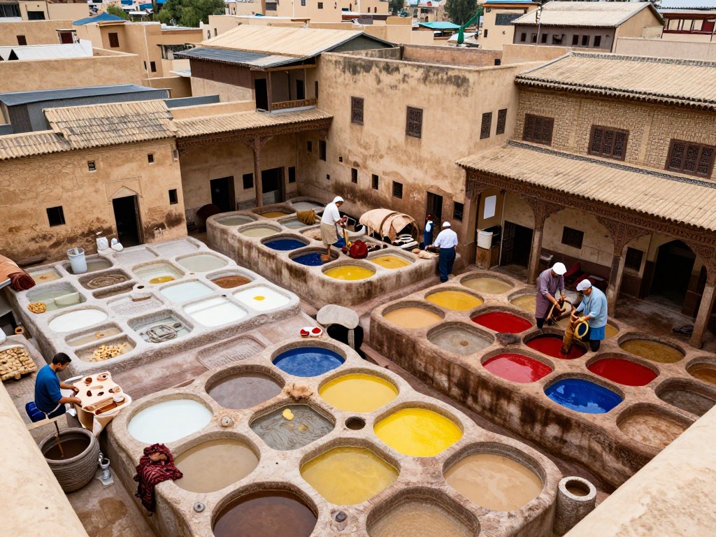 Le storiche concerie di pelli di Fez con le caratteristiche vasche colorate - Guida di Viaggio in Marocco