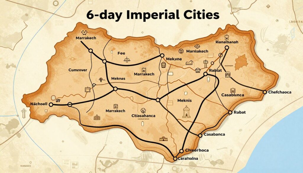 Mappa dell'itinerario tour città imperiali del Marocco