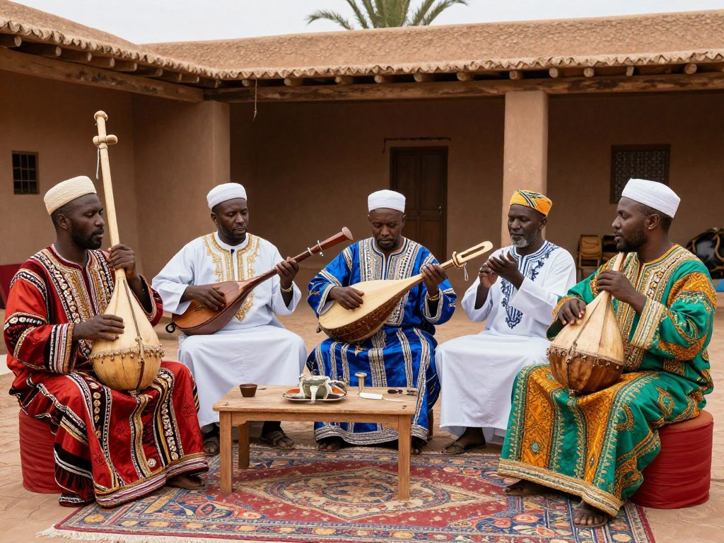 Musicisti Gnawa nel villaggio di Khamlia