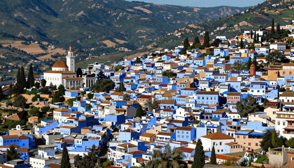 Panorama di Chefchaouen, la città blu, durante il tour marocco 10 giorni