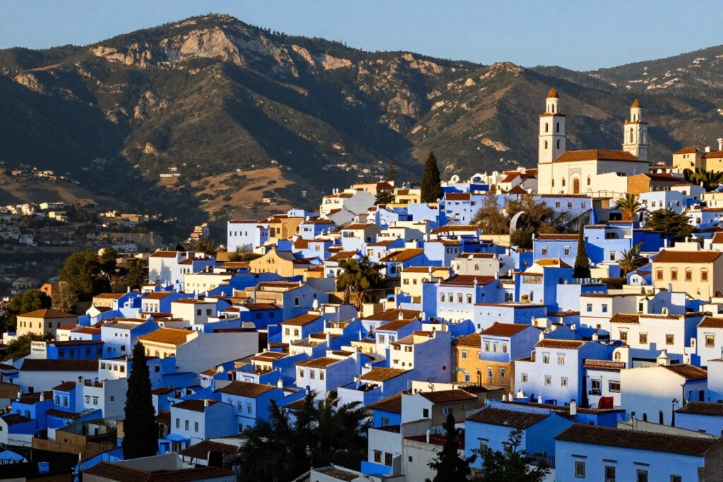Panoramica di Chefchaouen, la città blu inclusa nel tour marocco 7 giorni