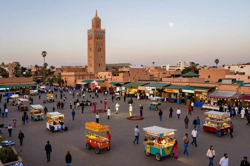 Piazza Jemaa el-Fna a Marrakech durante il tour marocco 10 giorni