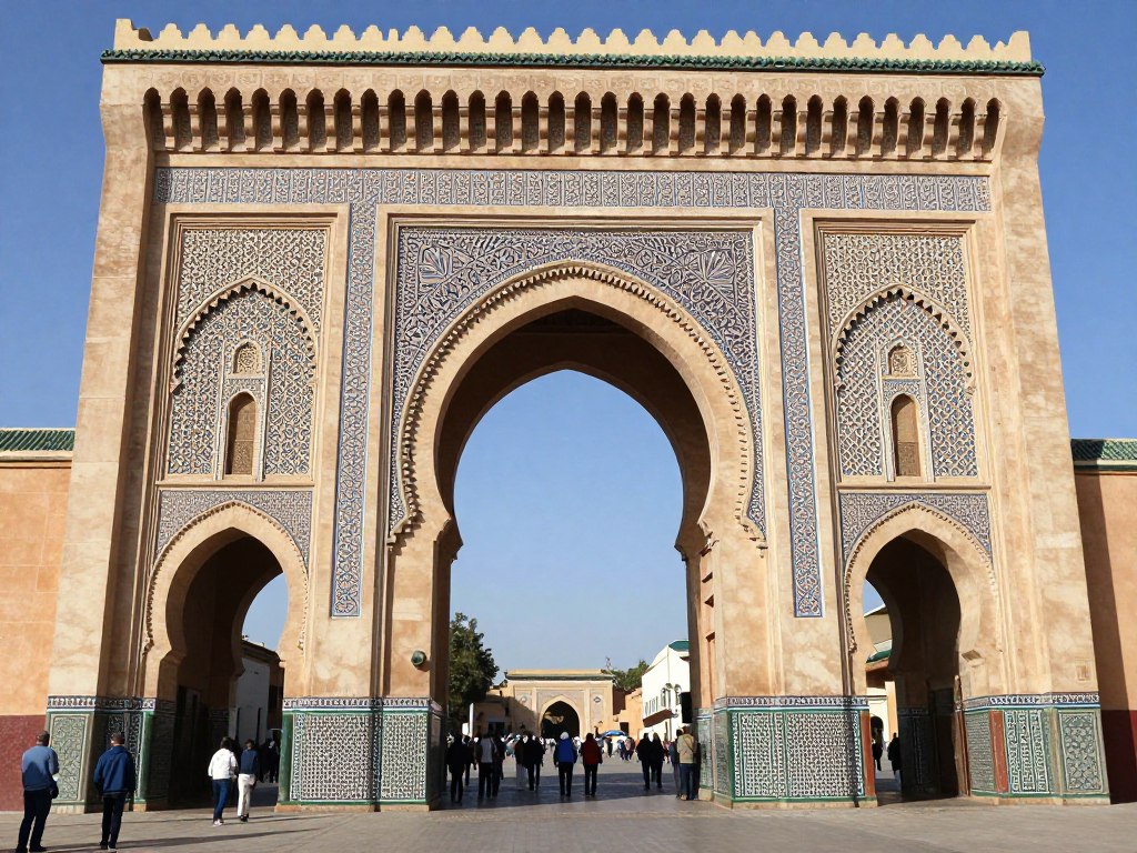 Porta monumentale Bab Mansour a Meknes con mosaici colorati Porta monumentale Bab Mansour a Meknes con mosaici colorati