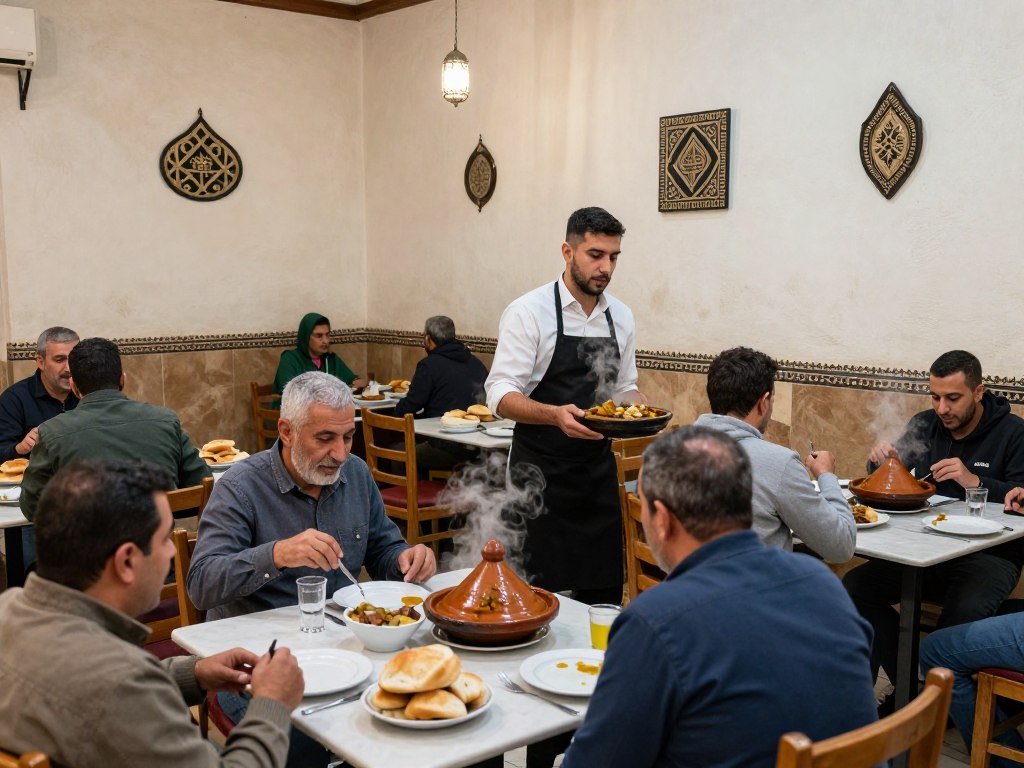 Ristorante Haj Mustapha vicino a Bab Boujloud, locale autentico frequentato dai marocchini a Fes