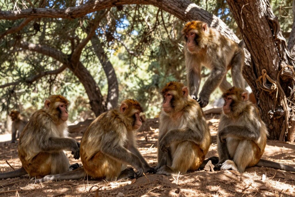 Scimmie berbere nella foresta di cedri di Azrou