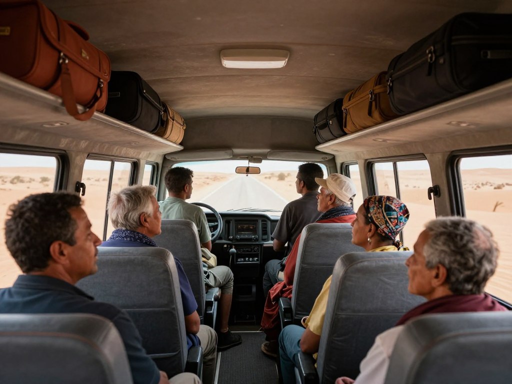 Tour gruppo marocco: viaggiatori in minivan che attraversano il deserto