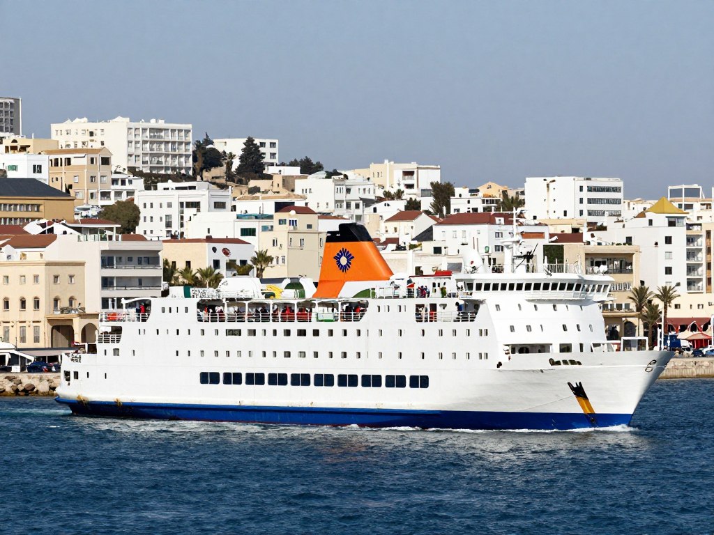 Traghetto in arrivo al porto di Tangeri con vista sulla città - Guida di Viaggio in Marocco