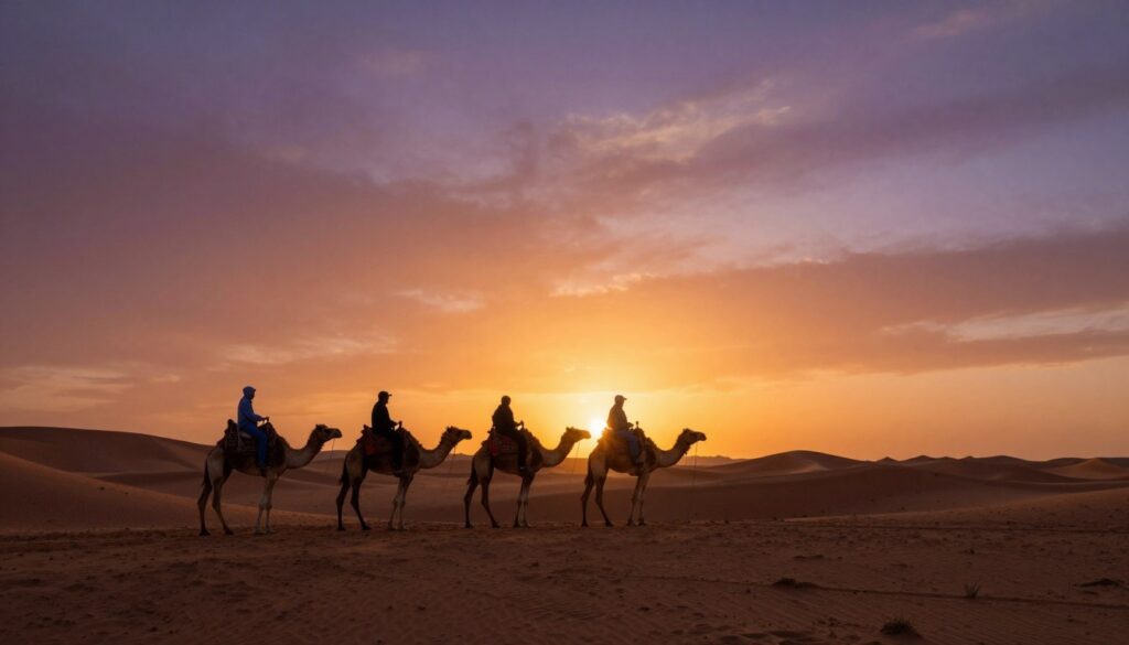Tramonto nel deserto durante il tour tangeri marrakech 8 giorni