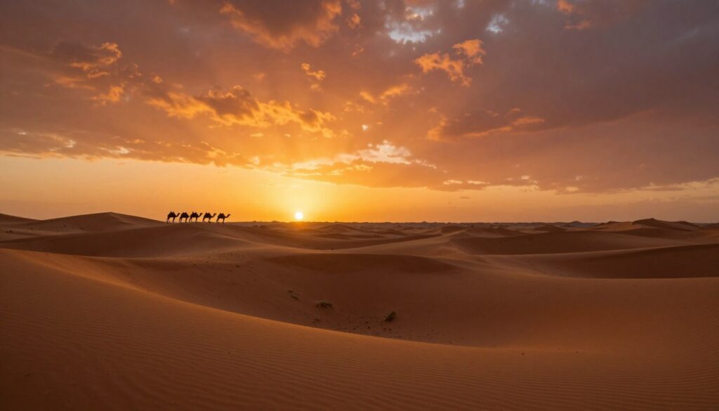 Tramonto sulle dune di Merzouga nel deserto del Sahara marocchino