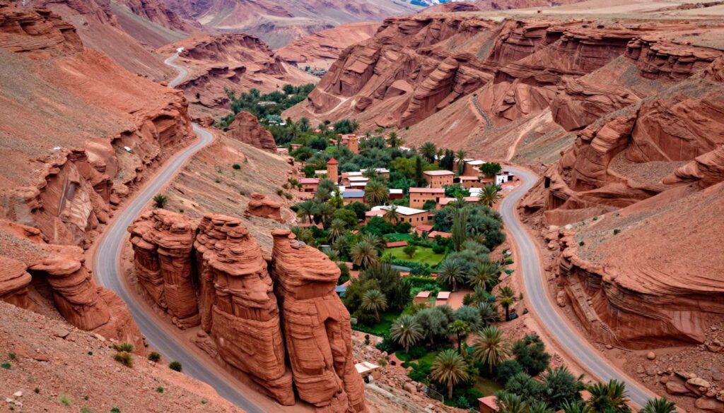 Valle del Dades con formazioni rocciose durante il tour marocco 7 giorni