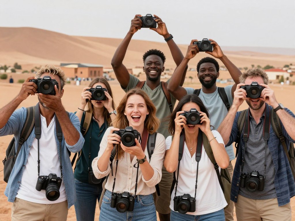 Viaggiatori felici durante il tour tangeri marrakech 8 giorni