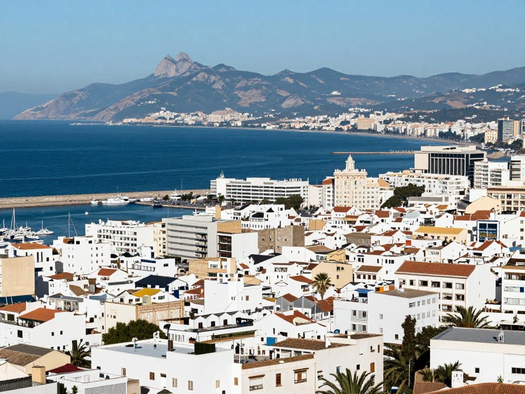 Vista di Tangeri e lo Stretto di Gibilterra durante un tour Marocco 12 giorni Vista di Tangeri e lo Stretto di Gibilterra durante un tour Marocco 12 giorni