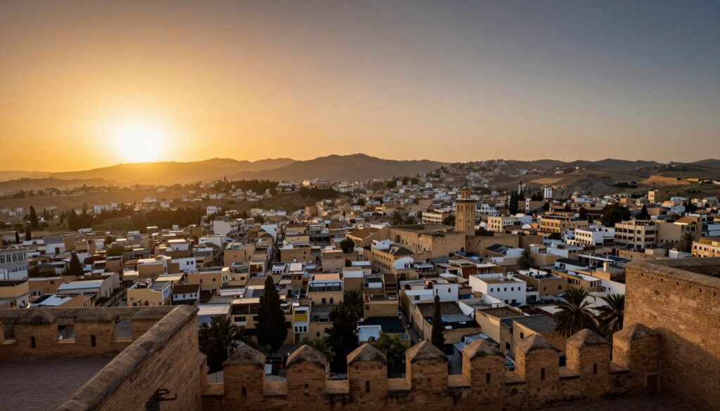 Vista panoramica di Fes al tramonto dalla fortezza di Borj Nord