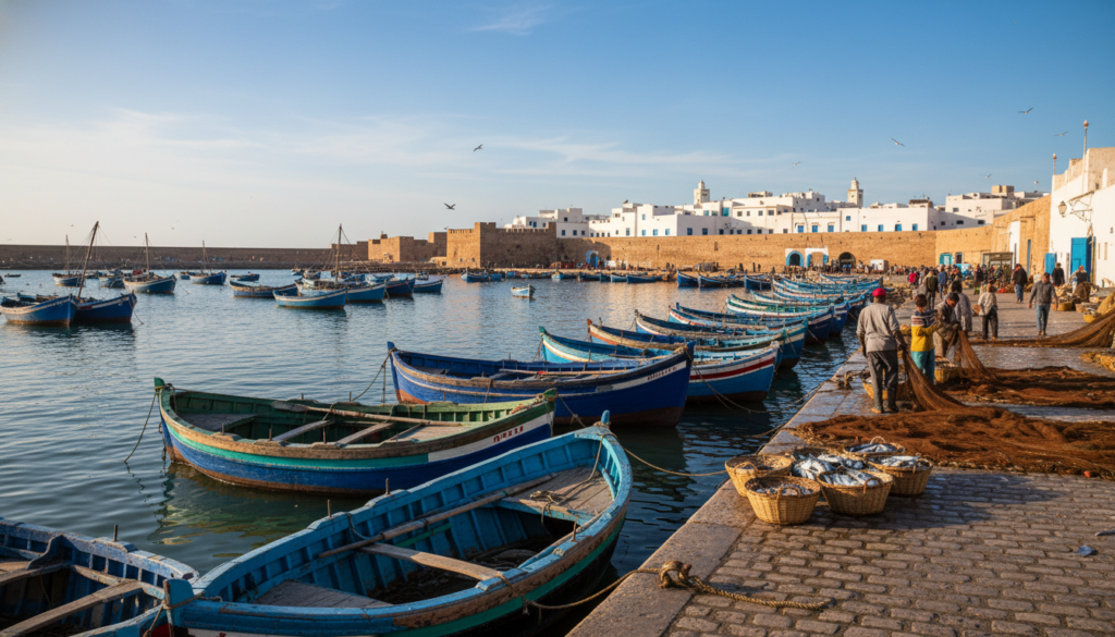 porto di Essaouira con barche tradizionali