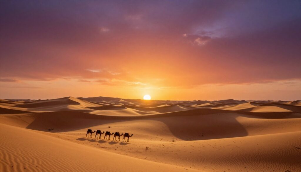 Tramonto nel deserto del Sahara durante un tour Marocco
