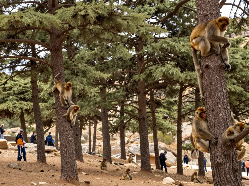 La foresta di cedri di Azrou con le famose scimmie berbere (macachi) tra gli alberi