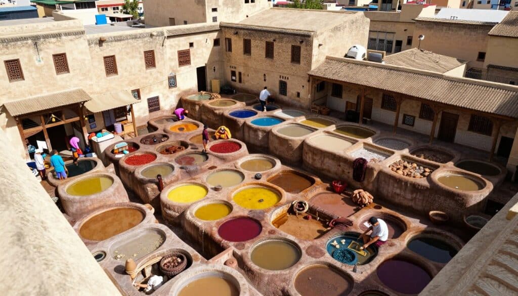 Le famose concerie di Chouara a Fes con le caratteristiche vasche circolari colorate per la tintura delle pelli