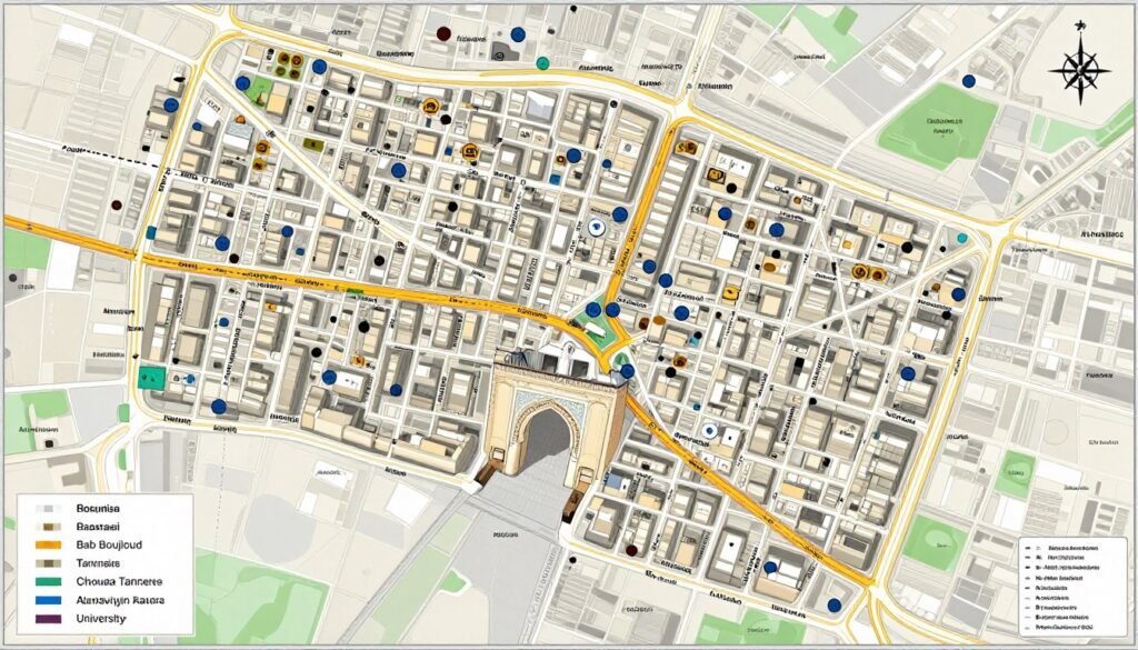 Mappa della medina di Fes con indicazioni dei principali punti di interesse