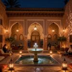 Dove Alloggiare a Marrakech 1 Vista notturna di un riad marrakech illuminato con lanterne tradizionali e candele